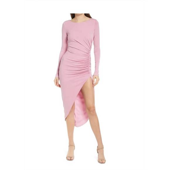 NEW KATIE MAY mover & shaker long sleeve midi cocktail dress in pink mauve
